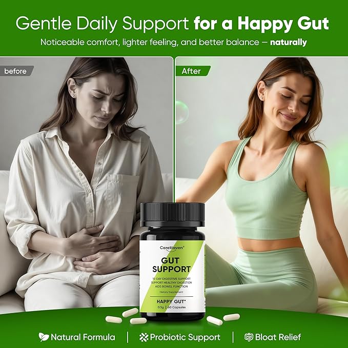 Gut Support Capsules - 15-Day Digestive Support with Psyllium Husk &amp Senna Leaf - Aids Bowel Function &amp Gut Wellness - 60 Active Capsules (1PCS)