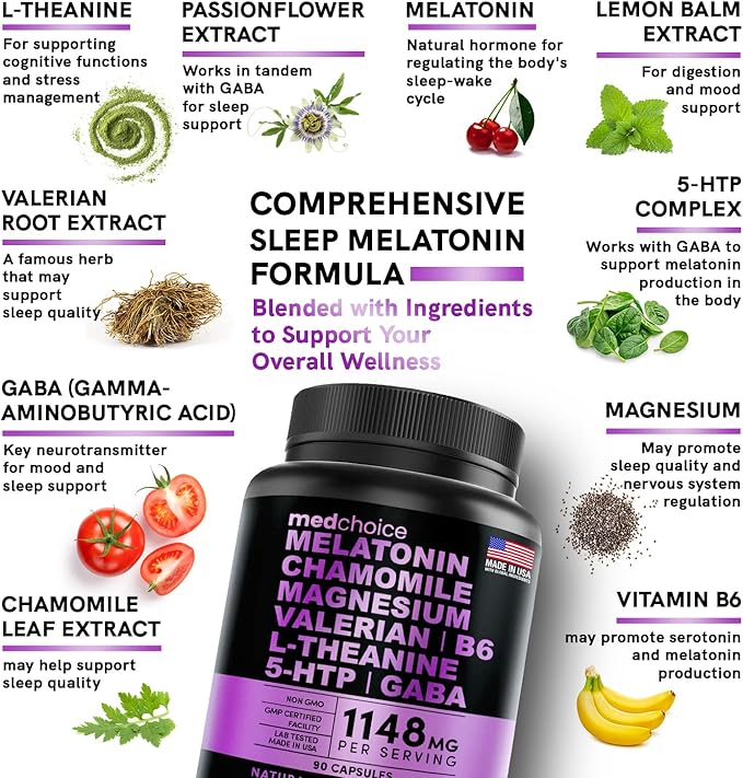 MEDCHOICE Sleep Melatonin (180ct) and Nootropic Brain (60ct) Supplement Bundle - Wellness Duo for Sleep Brain Focus &amp Mood Support - Vegan Non-GMO Gluten-Free