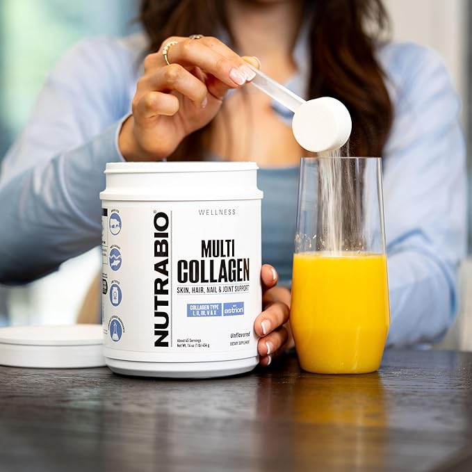 NutraBio Multi Collagen Powder - Hydrolyzed Collagen Peptides for Glowing Hair &amp Skin - Grass-Fed - Collagen Powder for Women and Men - 40 Servings- Unflavored