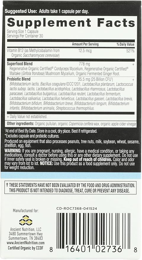 ANCIENT NUTRITION Organic Daily Probiotics 25B 30 CT
