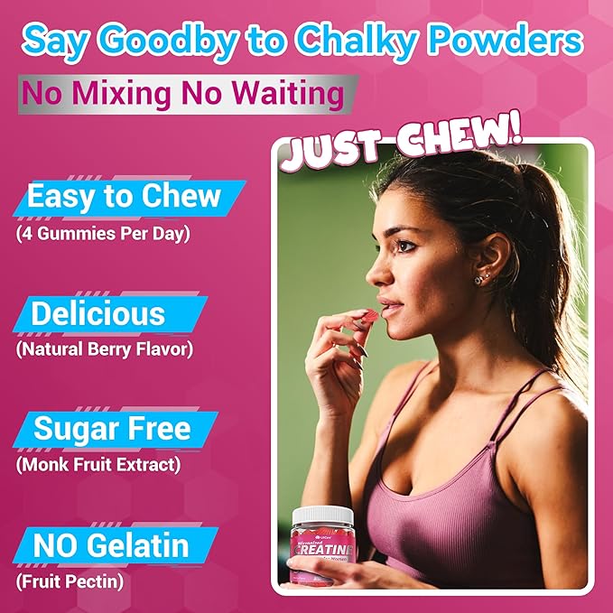 Creatine for Women Gummies Micronized Creatine Monohydrate + Myo-Inositol Collagen Peptides BCAAs Hyaluronic Acid Vitamin B6 B12 Zinc for Enërgy Föcus Hörmonal Balance Sugar Free 60 Counts
