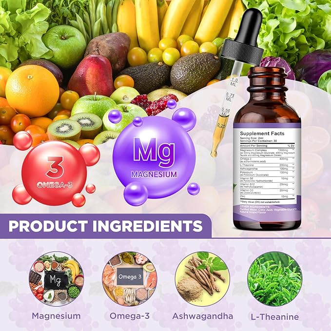 2 Pack Magnesium Complex Liquid Drops Pineapple &amp Grape Flavor