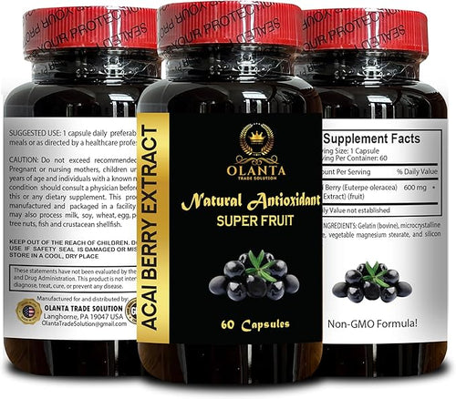 Acai Berry Extract 4:1 Capsules – Concentrated Acai Berry Formula for Energy Antioxidant Intake &amp Wellness - 1 Bottle 60 Capsules