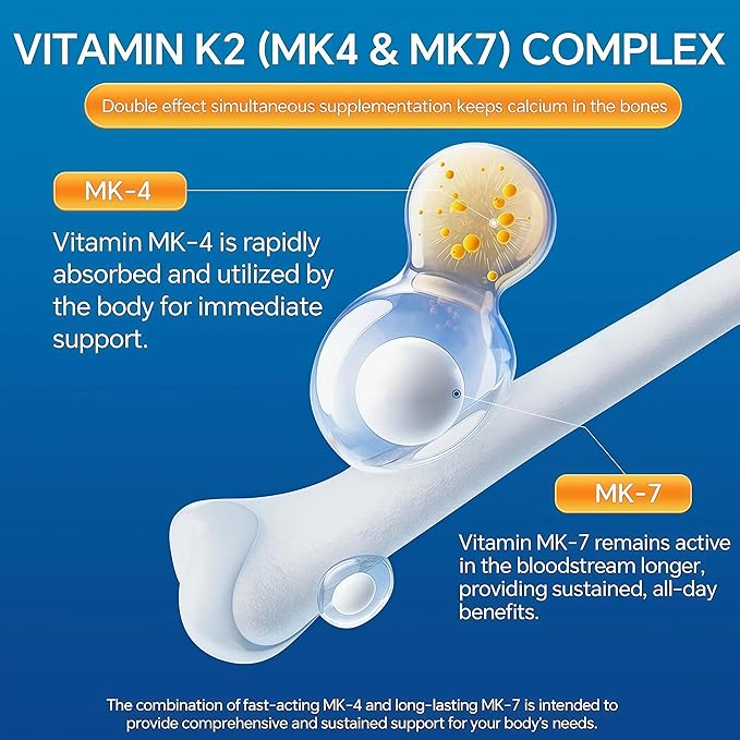LIIFE 3-in-1 Calcium 150mg + Vitamin D3 1000iu + 100mcg K2（MK4 MK7） Natural Supplement Complex for Bone Health Joint Support and Cardiovascular Health 120 Softgels 60 Day Supply