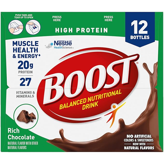 Boost High Protein Balanced Nutritional Drink Rich Chocolate Muscle Health &amp Energy with Protein Vitamins &amp Minerals 25% Less Sugars 8 FL OZ Bottles 12 CT (Pack of 1)