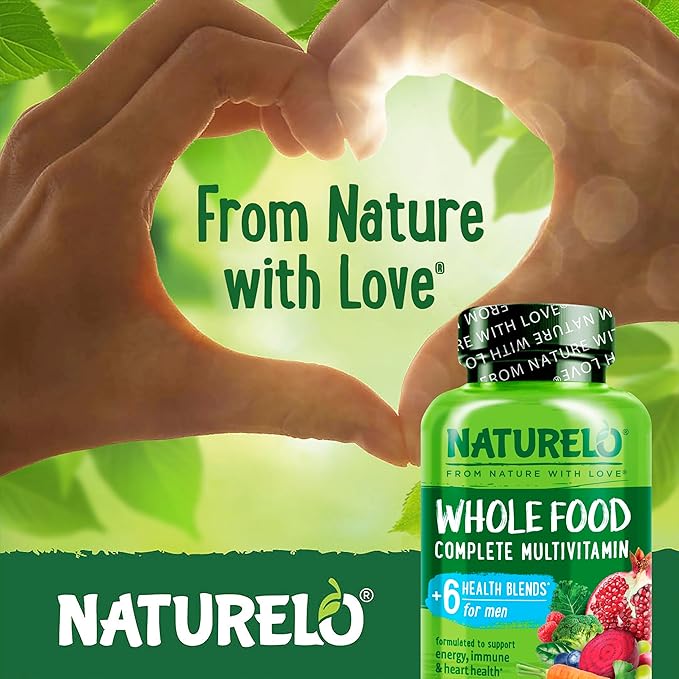 NATURELO Mens Multivitamins - Whole Food Multivitamin for Men with Vitamins Minerals - 240 Vegetarian Capsules for Energy Brain Heart Eye Health*