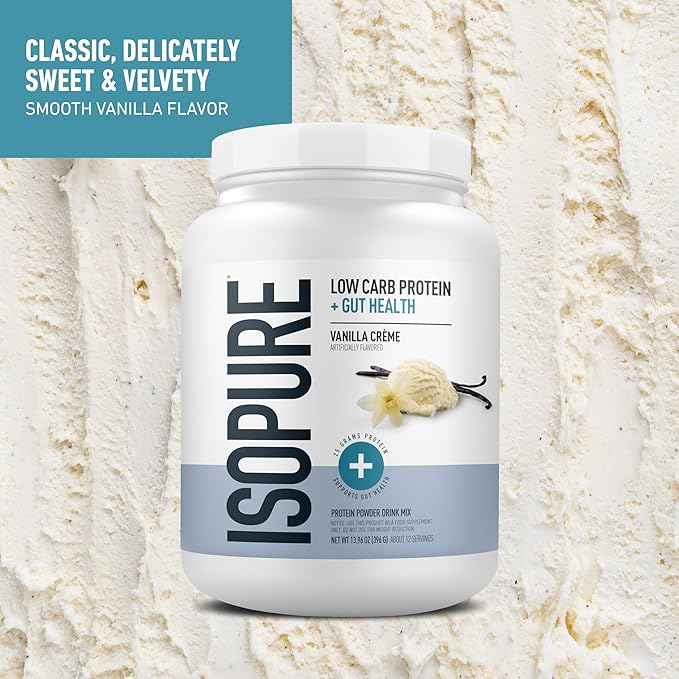 Isopure Protein + Gut Health &amp Immune Support Powder Vanilla Crème 25g Whey Protein with Prebiotics &amp Vitamins 12 Servings (Pack of 1)