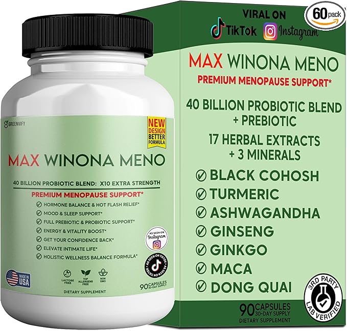 Winona Max Premium Menopause Support 40 Billion CFU Probiotic 90 Capsules Hormone Balance and Hot Flash Relief (1)