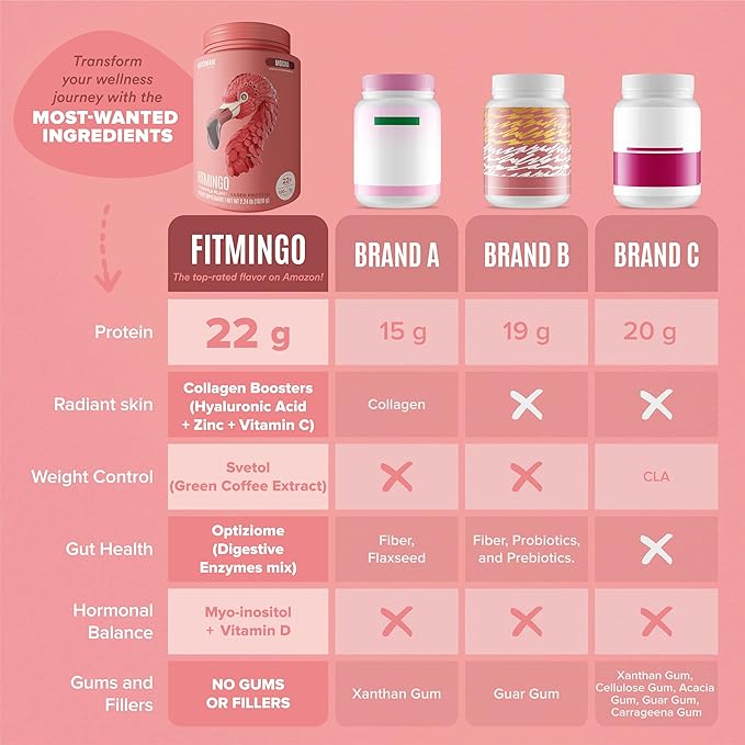 BIRDMAN Fitmingo Vegan Protein Powder with Inositol Collagen Boosters Hyaluronic Acid and Vitamins | Low Carb Dairy Free Low Calorie | 23g Plant Based Blueberry Protein Powder with Myo-Inositol