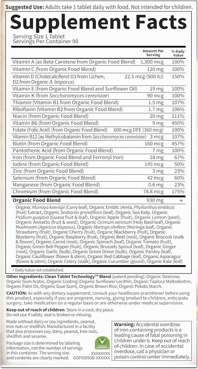 Garden of Life Prenatal Vitamins for Women Organics Folate for Energy &amp Healthy Fetal Development Non-constipating Iron Vitamin C B6 B12 D3 Non-GMO Gluten-Free Vegan 90 Day Supply
