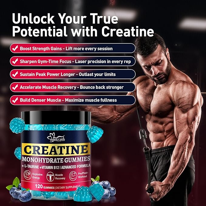 Creatine Gummies for Men &amp Women Blueberry Creatine Monohydrate Gummies Gluten Free Vegan Friendly 120 Count