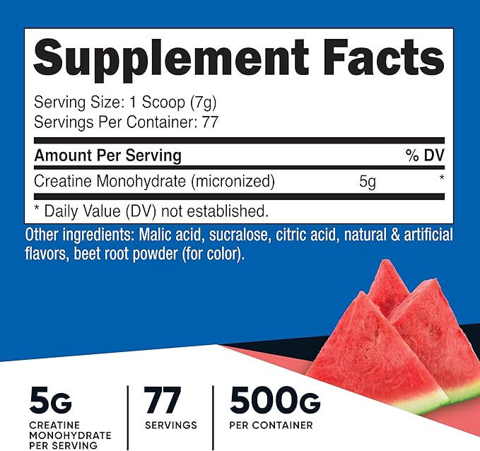 Nutricost Creatine Monohydrate Powder (Watermelon 500 Gram) - Micronized Creatine Supplement - Vegan Non-GMO Gluten Free