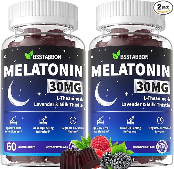 Adults Melatonin Gummies 30mg: Extra Strength Sugar Free Melatonin Gummies with Magnesium L-Theanine Chamomile Lavender Vitamin B12 B6 D3 - Nighttime Deep Zzz Aid Immune Support(120Count)