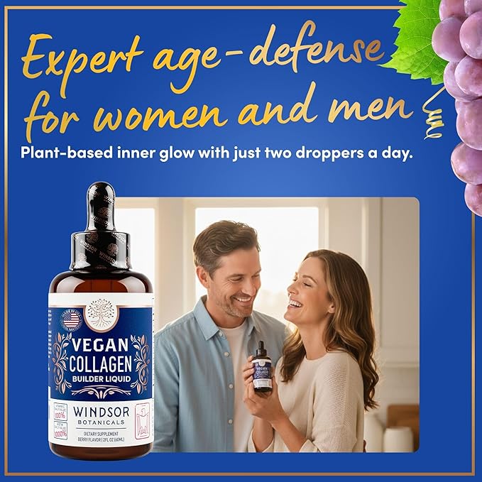 WINDSOR BOTANICALS Vegan Collagen Builder Liquid Supplement - Collagen Booster with Vitamin C Biotin Hyaluronic Acid &amp Amino Acids - Organic Fruit &amp Vegetable Blend - 120ml 60 Day