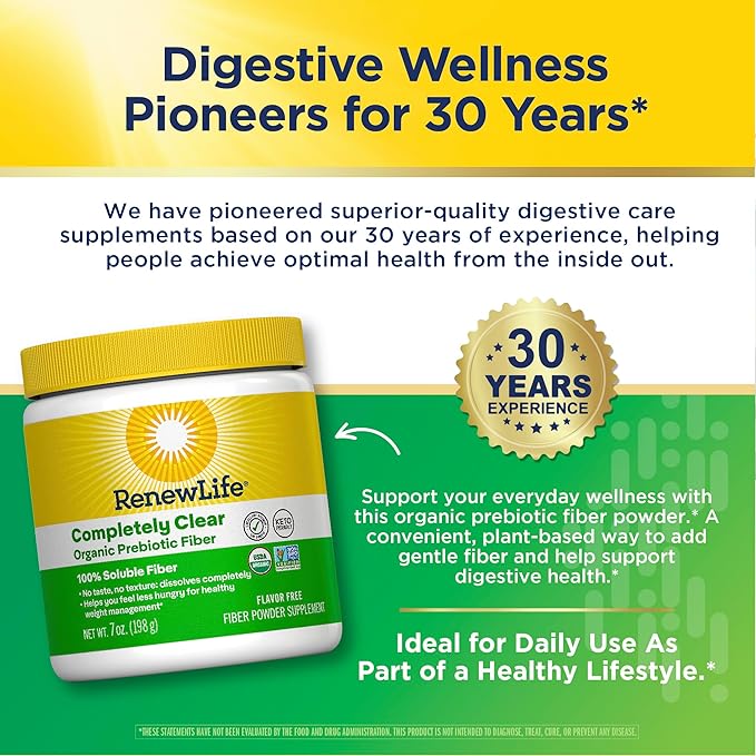 Renew Life Adult Completely Clear Organic Prebiotic Keto Friendly Fiber Powder 7 oz. (Package May Vary)