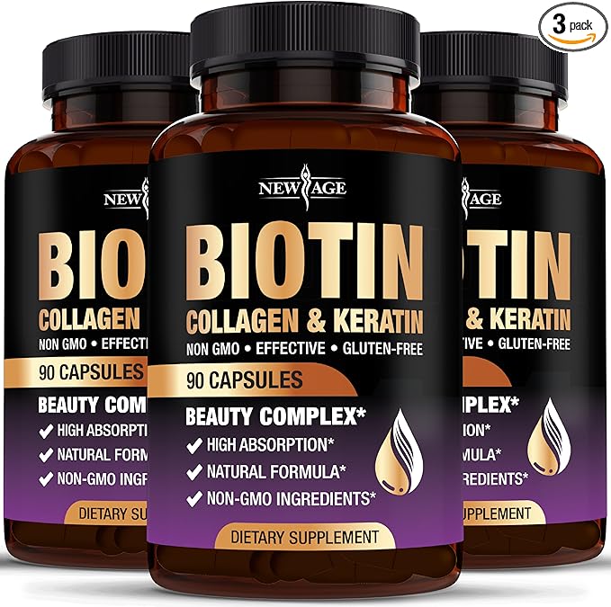 NEW AGE Biotin Collagen Keratin Hyaluronic Acid - 50000mcg Hair Growth Vitamins for Men and Women Nails Hair Skin Vitamins and DHT Blocker with Vitamin E Folic Acid Pumpkin Seed MSM- 270 Count