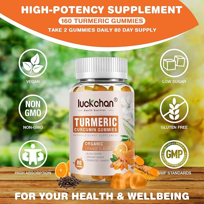 Turmeric and Ginger Gummies (2 Pack) - Turmeric Curcumin with Black Pepper &amp Ginger Supplements for Immune Support Healthy Skin - Vegan Turmeric Gummies for Adults - Gluten Free Low Sugar