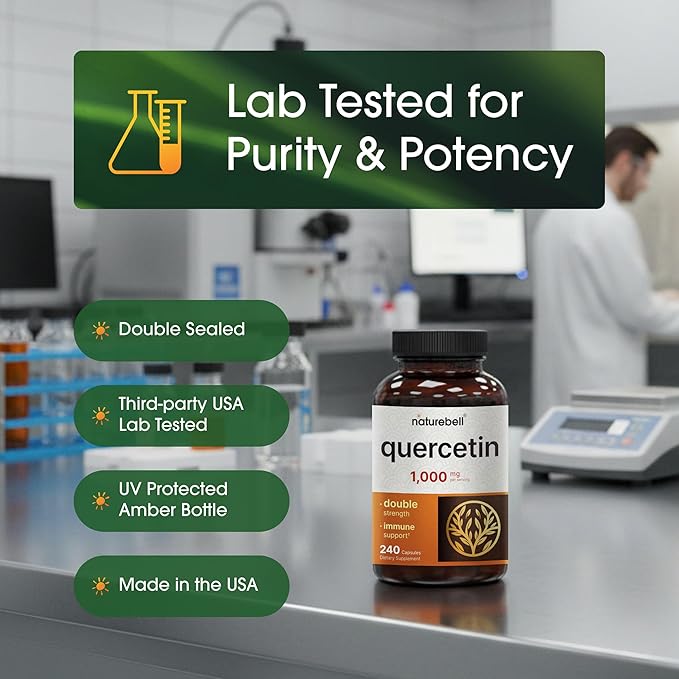 NatureBell Quercetin 1000mg - 240 Capsules - Ultra Strength Supplement for Healthy Immune Support* - Quercetin Dihydrate from Sophora Japonica - Bioavailable Form