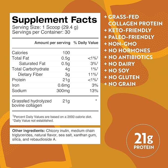 Dr. Kellyann Bone Broth Protein Powder Salted Caramel - 21g Protein Grass-Fed Collagen Sugar-Free Keto &amp Paleo Friendly (30 Servings)