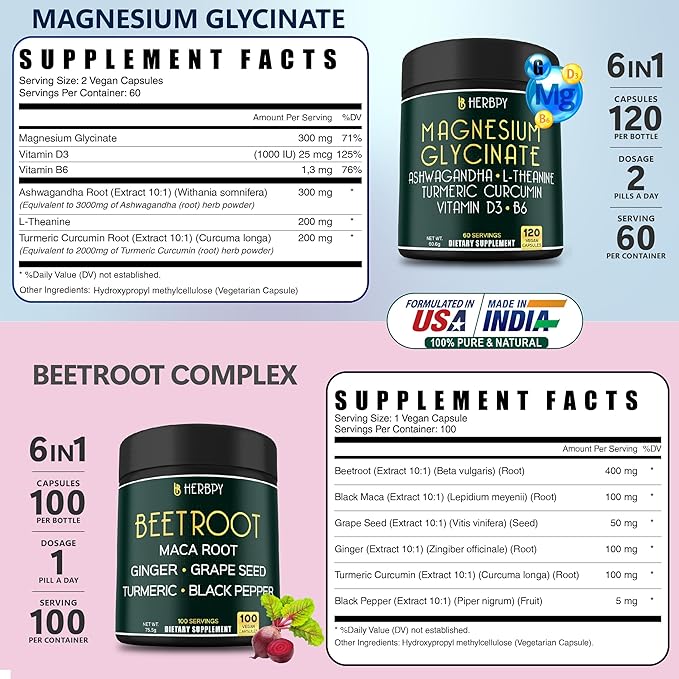 Bundle 6in1 Magnesium Glycinate Supplement &amp 6in1 Beet Root Capsules