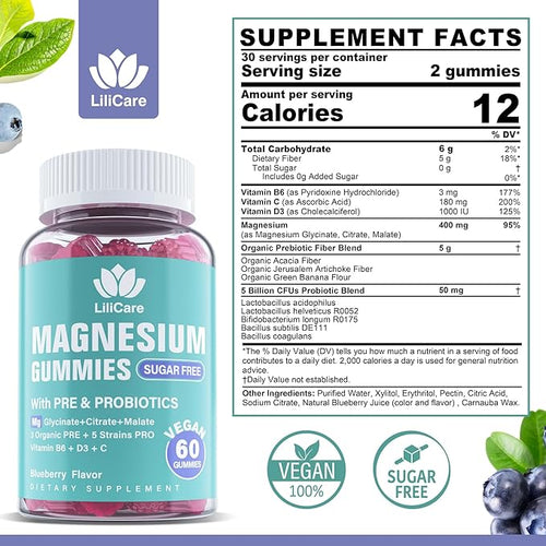 2 Pack Sugar Free Triple Magnesium Gummies 400mg + Natural Relax Calming Gummies for Mood Support