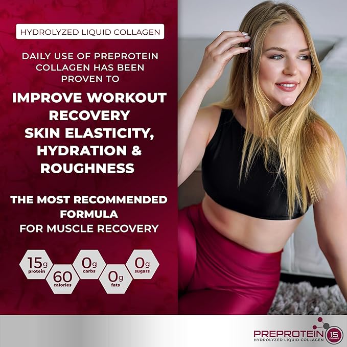 PreProtein 15 Liquid Hydrolyzed Collagen Peptides – Sugar Free Cherry Flavor Drink – 15g Protein Amino Acid Supplement for Bariatric Recovery Joint Support &amp Wound Care – 30oz
