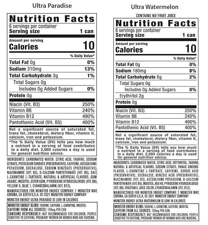 Monster Energy Drink Ultra Paradise &amp Watermelon Variety Pack 24 Cans | 12 of Each Flavor 16 fl oz cans