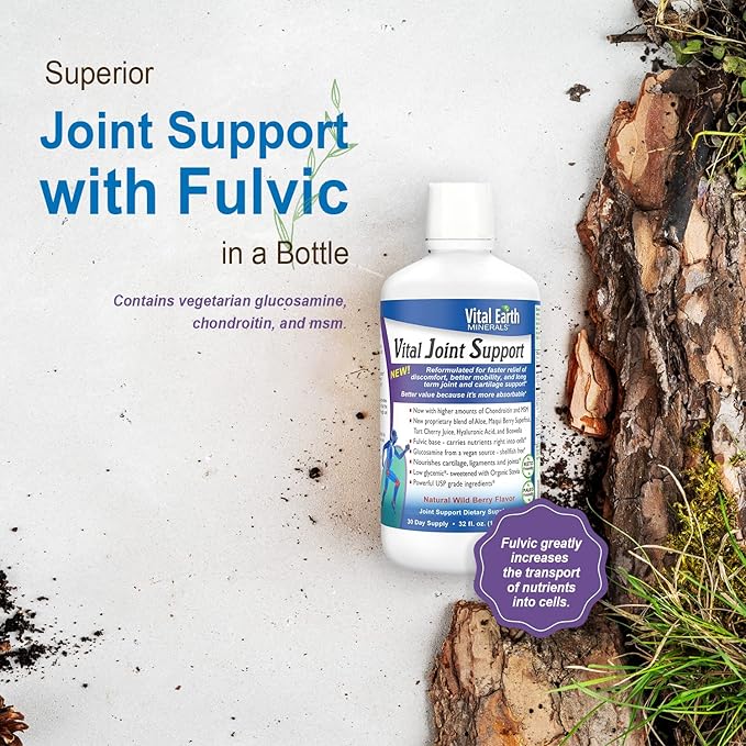 Vital Earth Liquid Joint Support Supplement 2-Pack – Glucosamine Chondroitin MSM Plus Hyaluronic Acid Boswellia &amp Fulvic Acid (70+ Trace Minerals) 32 Oz Ea