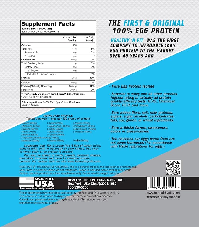 Healthy 'N Fit - 100% Egg Protein (unflavored) 2 Pack (4 LB Total). Just Egg Instant Dried Whites: Great for Baking and Mixing.