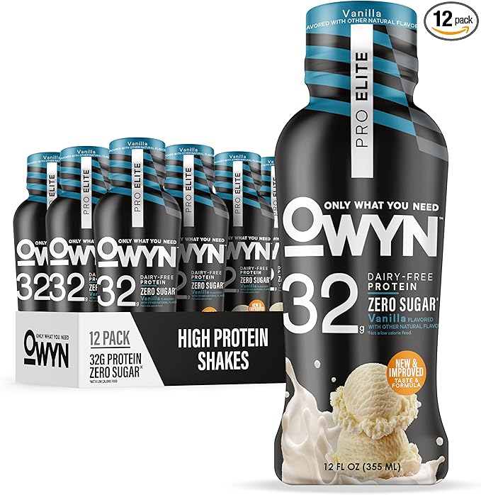 OWYN Only What You Need Pro Elite Vanilla Flavored Protein Shake 32g Protein 0g Sugar High Protein Dairy Free Gluten Free Plant Based Protein Drink 12 Count