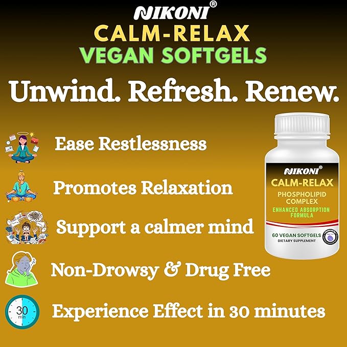 Nikoni® Calm Relax Phospholipid Complex | Enhanced Absorption Formula | 60 Vegan Softgels
