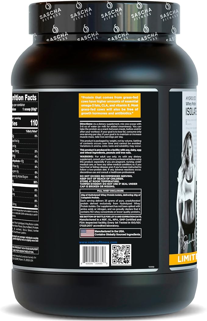 SASCHA FITNESS Hydrolyzed Whey Protein Isolate100% Grass-Fed (2 Pounds All) (Vanilla Horchata)