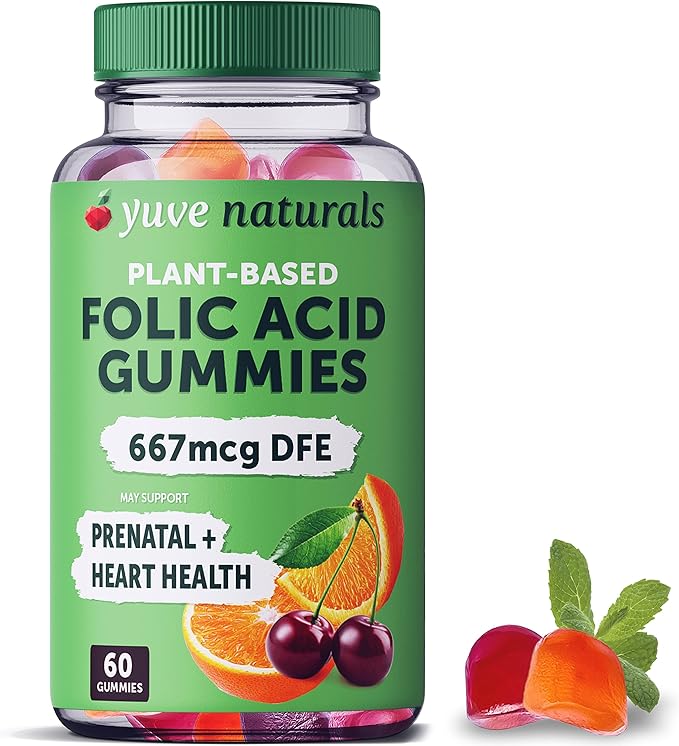 Yuve Prenatal Gummies for Women – Folic Acid 667 mcg DFE – Pregnancy Vitamins Gummies – Hormonal Support &amp Folate Acid – Vegan &amp Natural – 60 ct
