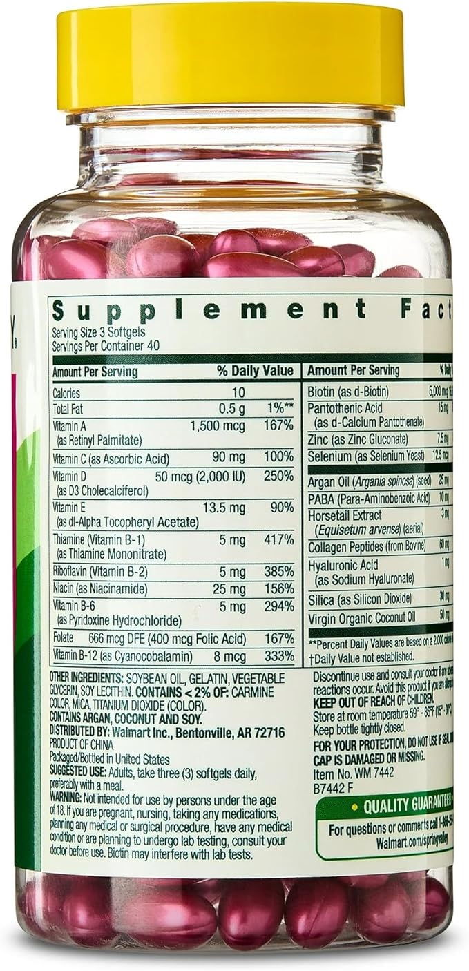 SUREFECT Spring Valley Extra Strength Hair Skin &amp Nails Collagen Support Softgels 5000 mcg Biotin 120 Count + Organizer