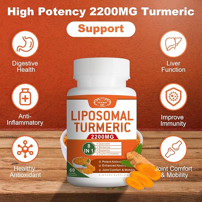 2200mg Liposomal Turmeric Curcumin Supplement with Black Pepper &amp Ginger Enhanced Absorption - 95% Curcumin Extract for Joint Support 180 Capsules