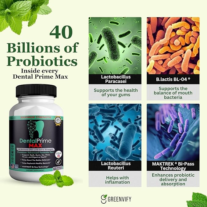 DentalPrime MAX Probiotic Supplement 40 Billion CFU MAKTREK Bi-Pass Technology 60 Capsules 30-Day Supply (1)