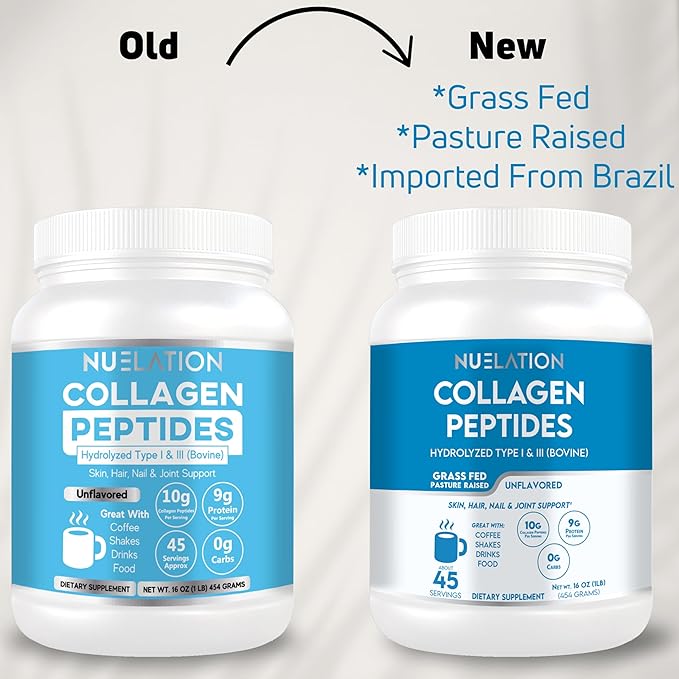 Collagen Peptides Powder 1LB for Adults Hydrolyzed Collagen Powder Type I &amp III for Skin Hair Nail &amp Joint Support Grass-Fed Bovine Collagen Keto-Friendly Gluten-Free 45 Servings
