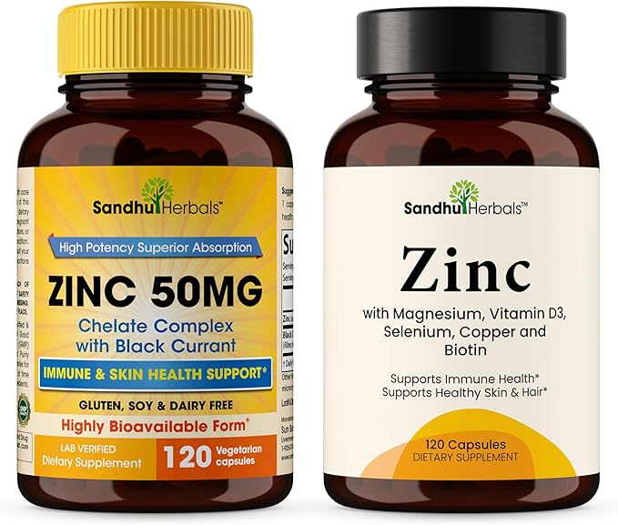 SANDHUHERBALS Zinc 50mg Bundle with Zinc 30mg Vitamin D3 Magnesium Selenium Vitamin B6 B7 (Biotin) Copper | Supports Immune Skin Hair &amp Nails Health