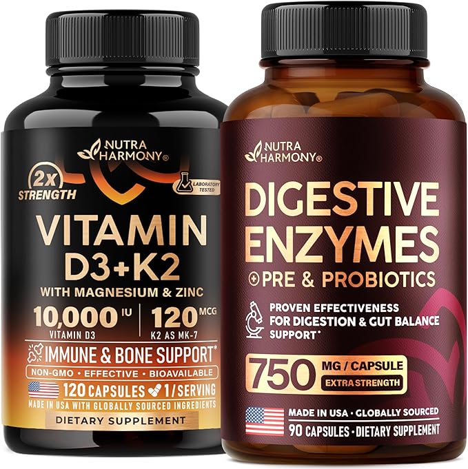 NUTRAHARMONY Vitamin D3 K2 &amp Digestive Enzymes Capsules