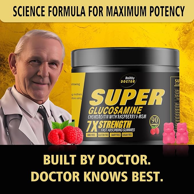 Super Glucosamine Chondroitin Gummies - Extra Strength Joint Support Supplement with MSM &amp Raspberry for Natural Joint Antioxidant Immune Support for Adults Men &amp Women-(2 Pack)