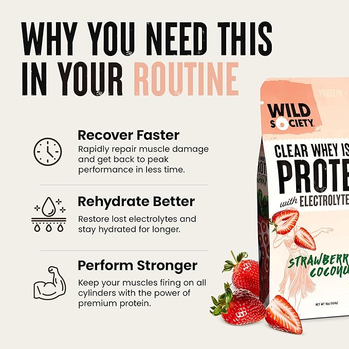 WILD SOCIETY - Clear Protein Powder + Electrolytes - 20g Clear Whey Protein Isolate Drink - Zero Sugar - 0g Lactose - Natural Ingredients - Travel Pack - 10x Singe Serves - Watermelon Lime