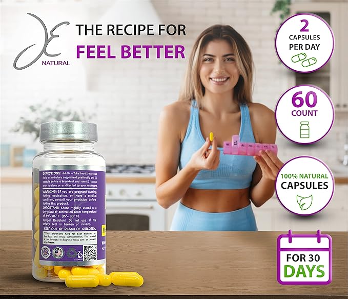 JE Natural Biotin Hair Skin and Nails Vitamins Vitamin C Biotin and Collagen Supplements That Make Hair Grow Faster and Longer for All Ages 60 Capsules of Biotin 20000mcg Maximum Strength.