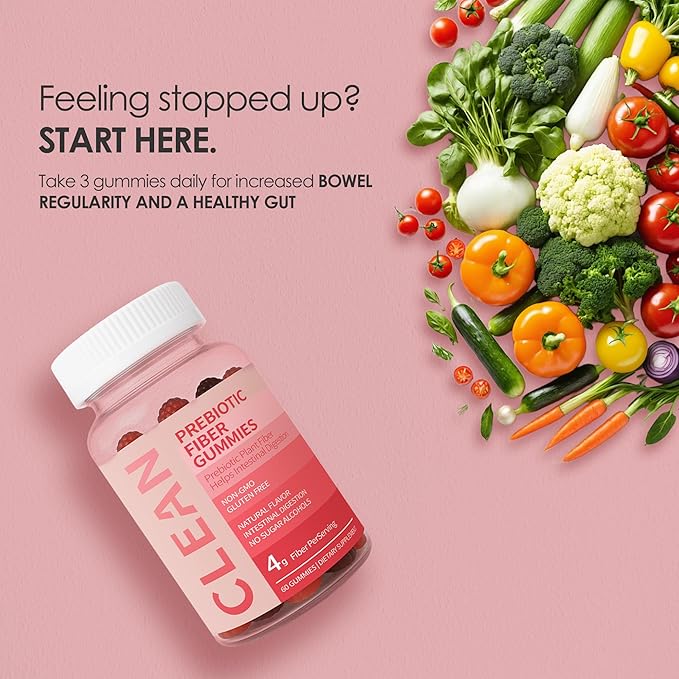 wuliao Clean Fiber Gummies for Men Clean Prebiotic Fiber Gummy Men Prebiotic Supplement for Digestive Gut Health - 60 Gummies