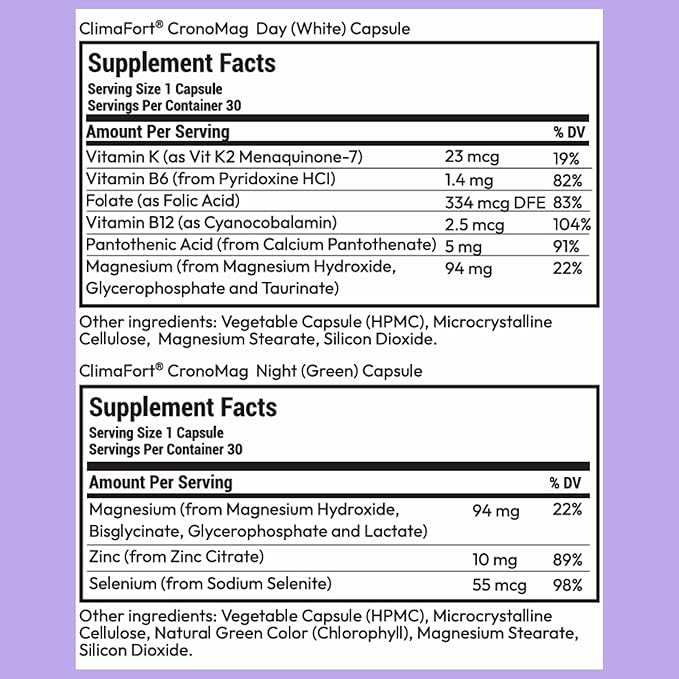 ClimaFort CronoMag | Magnesium for Women in Menopause | 5 Salts Bisglycinate + Glycerophosphate | B12 | Energy Supplement | 1 Month Supply