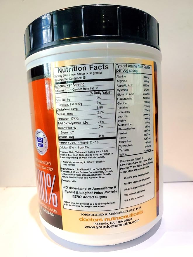 Pure 100 Percent - Undenatured Grass Fed Whey Protein Low Carb Low Fat Double Dutch Chocolate Flavor Natural Ultrafiltered Plus 1000 Milligrams L-Glutamine