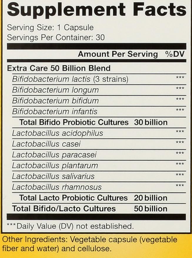 Renew Life Extra Care Go-Pack Probiotic Capsules Daily Supplement Supports Immune Digestive and Respiratory Health L. Rhamnosus GG Dairy Soy and gluten-free 50 Billion CFU 30 Ct