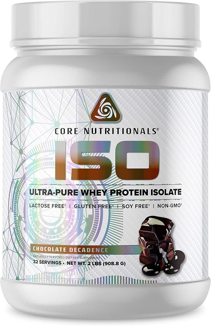Core Nutritionals Iso Whey Protein Isolate | Lactose Gluten &amp Soy Free | 100% Micro Filtered Cold Pressed | 25g Protein | 2 Pound (Chocolate Decadence)