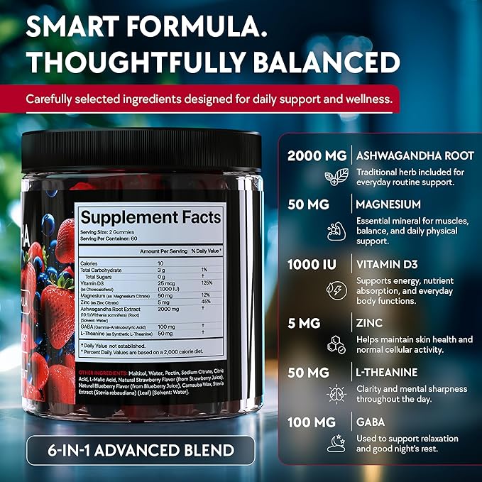 Ashwagandha Gummies 2000mg and Biotin Collagen Gummies 10000mcg Bundle for Women Men Relaxation Hair Growth Skin Nails - Sugar Free Vegan Pectin with Keratin Hyaluronic Acid Magnesium Zinc Vitamin D3