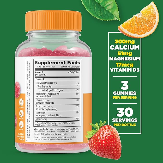 Lifeable Calcium with Vitamin D + Calcium Magnesium Gummies Bundle - Great Tasting Vitamin Supplement Gluten Free GMO Free Chewable