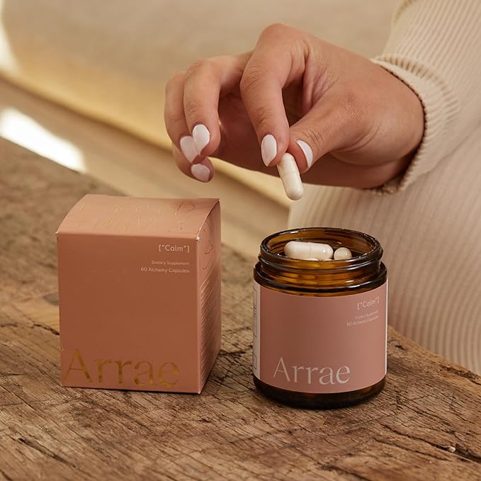 Arrae Calm Cortisol Manager - 60 Stress &amp Panic Relief Capsules - Mood Support Supplement w/L-Theanine Inositol Passionflower &amp Magnesium to Help You Feel Zen